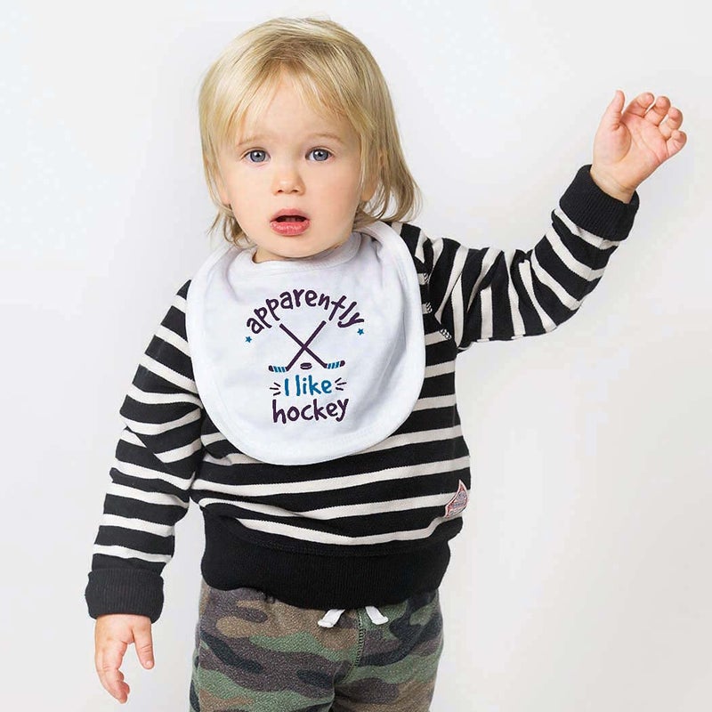 ChalkTalkSPORTS Hockey Baby & Infant Bib | Apparently, I like Hockey | Soft Microfiber Bib - Image 2